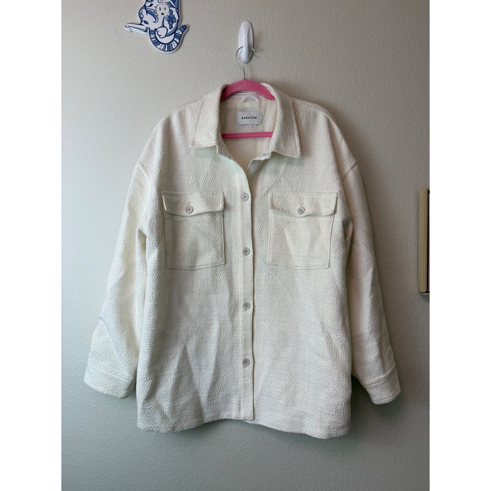 Babaton Aritzia Cream White Textured Cotton Linen Shirt Jacket Shacket Size 3